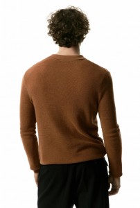 Men wool blend yarn knitted hafu pattern polo neck sweater
