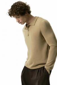 Men wool blend yarn knitted Polo neck sweater