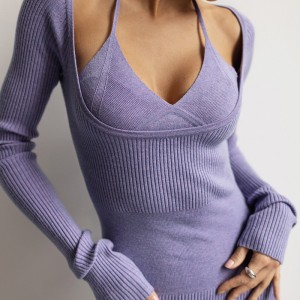 haut tricoté en nylon viscose pour femme avec crochet yeux fonctionnel soutien-gorge et robe en tricot à patte arrière