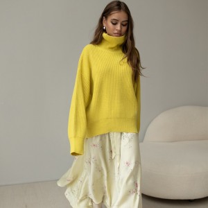 women wool blend yarn knitted oversize turle neck  long sleeve jumper